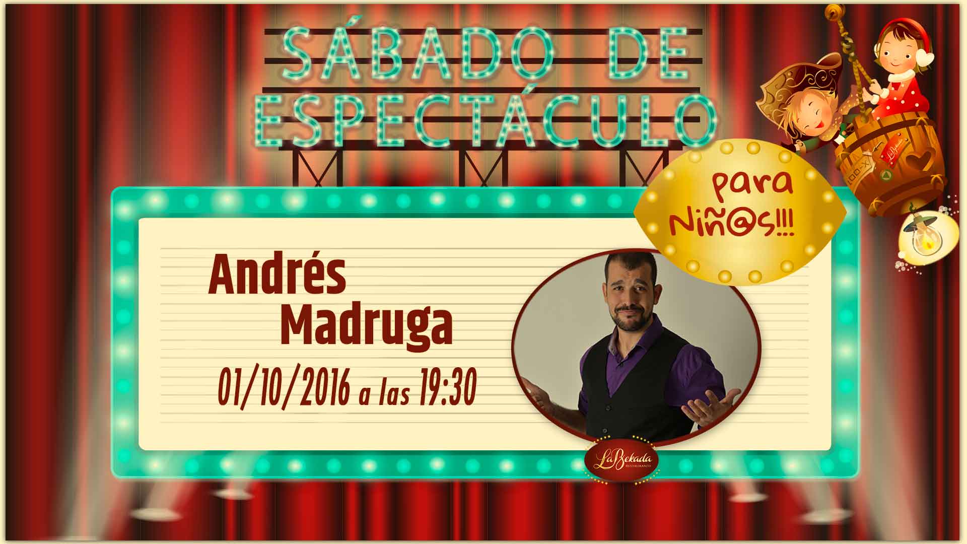 Ven al Sábado de Espectáculo a disfrutar de Andrés Madruga la tarde del 1 de octubre a partir de las 19:30